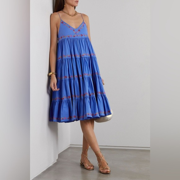 CAROLINE CONSTAS Katarina Blue Floral Embroidered Dress Sz M - Picture 9 of 9